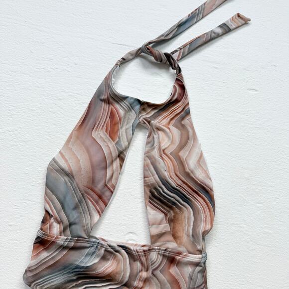 Helen Owen Marble Print Plunge Halter One Piece Swimsuit, Size XS - Picture 2 of 6